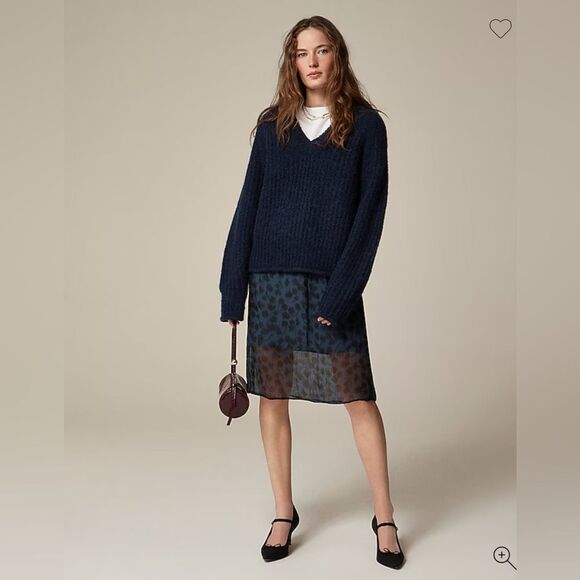 NWT J CREW Ribbed V-neck sweater in wool blend in Teal green - Picture 4 of 7